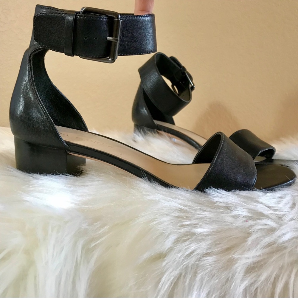 Via Spiga Black Block Heel Sandals